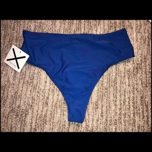 BoutineLA high waist blue thong bikini